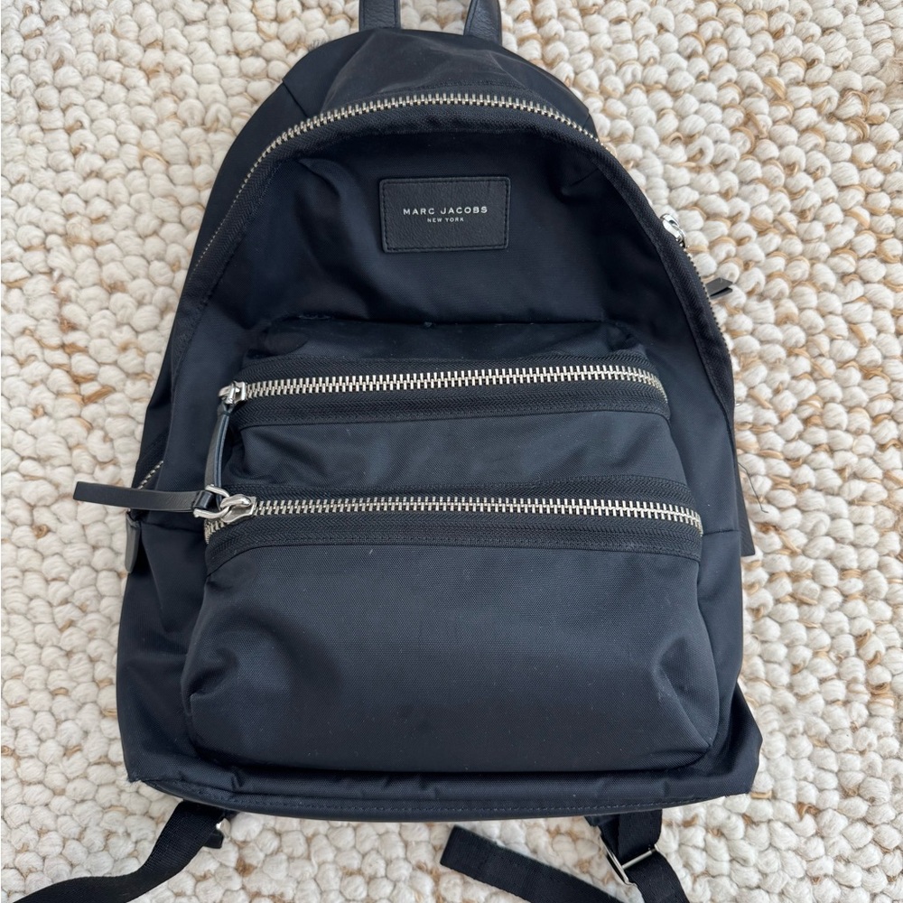 Marc Jacobs Black Nylon Backpack with Silver Zippers